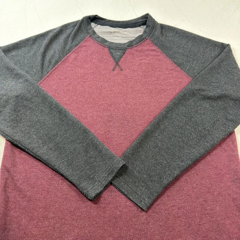 Orvis Raglan Long Sleeve Shirt Mens Large Burgundy Grey Good‎ Colorblock